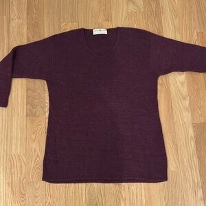 Peruvian Connection 100% Alpaca V-Neck Sweater Large Maroon Burgundy